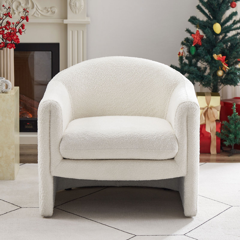 Sephine 31.2" Upholstered Nordic-style Accent Chair, White Boucle