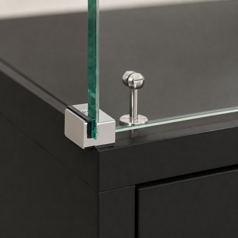 Vitrine combinée noire en verre, portes et tiroirs doubles, éclairage couleur à DEL, verrouillable, pour le salon et la chambre à coucher
