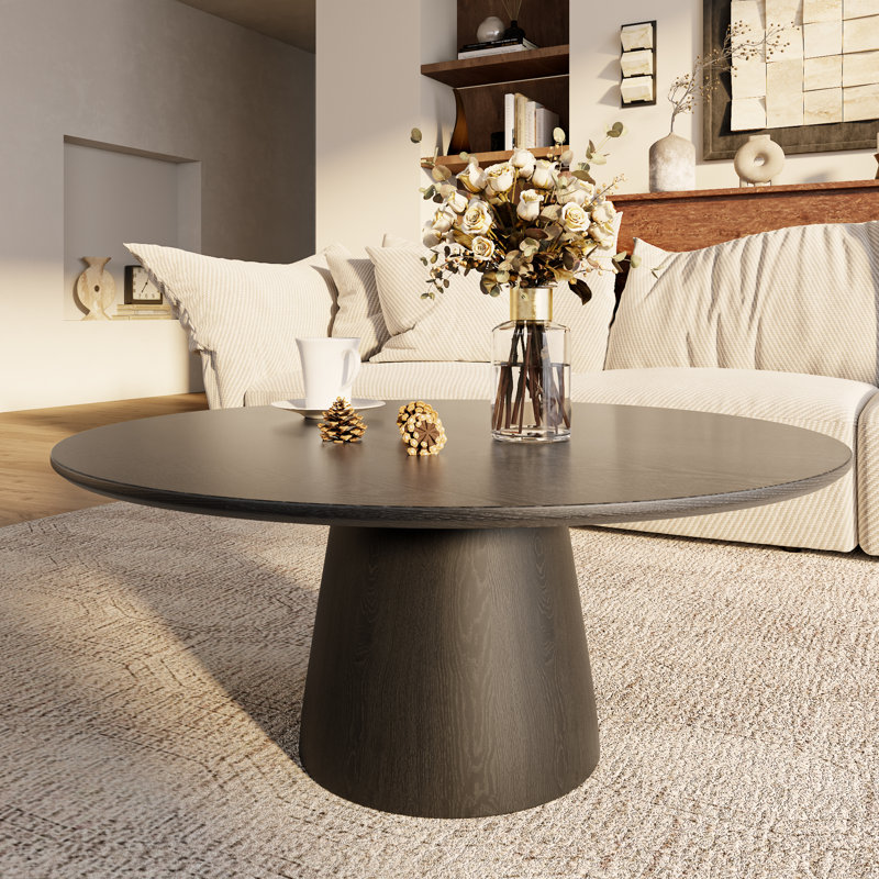 Black Solid Wood Modern Round Coffee Table For Living Room & Home Decor