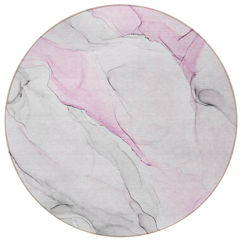 Tapis intérieur rond rond 8 pi gris et rose