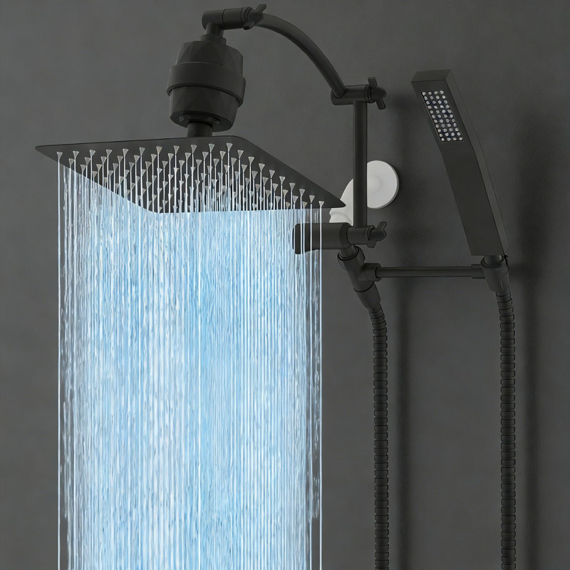 12'' Filtered Rainfall Shower Head With Handheld Combo,, 16'' Adjustable Arc Extension Arm, 20 Stage Shower Filter, 71'' Hose