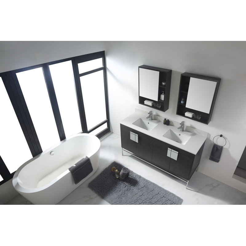 Ensemble de meuble-lavabo double 60 po Tortola, Chêne noir à grain droit, Chrome poli