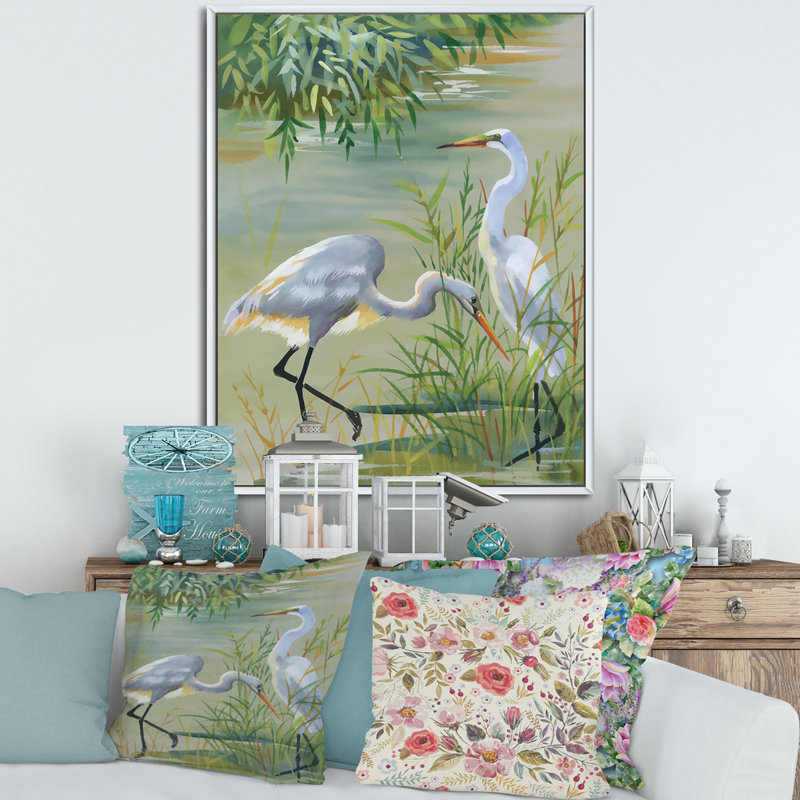 Heron Birds I - reproduction sur toile, H 32 po x l 16 po x P 1 po, Toile blanche encadrée