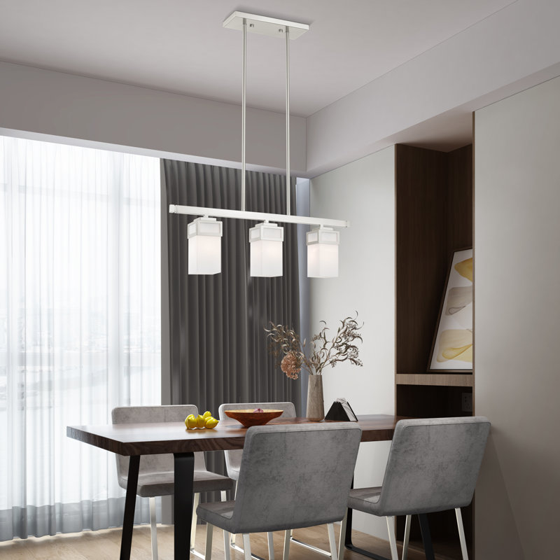 Luminaire suspendu linéaire à 3 lumières pour îlot de cuisine Nailwell, Nickel brossé