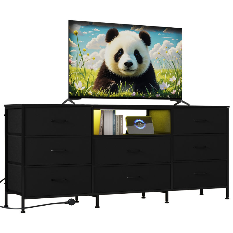 Metal 159.99cm W 8 - Drawer Chest of Drawers, Black