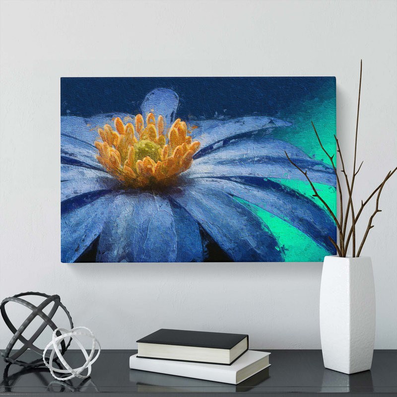 Anemone Flower In Blue - Wrapped Canvas Painting, 40cm H x 60cm W x 3cm D