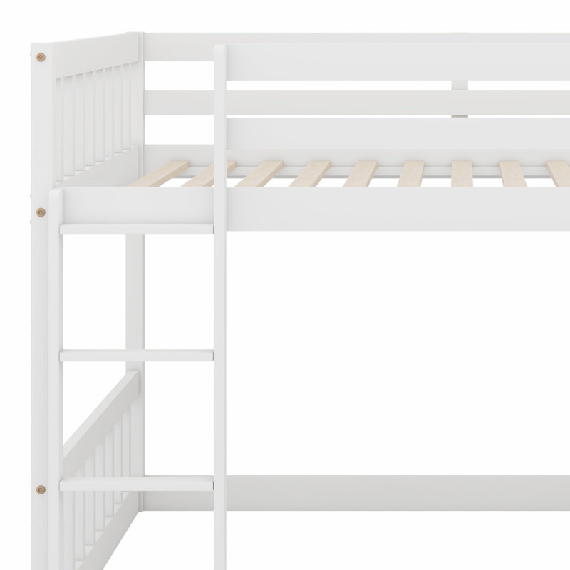 Lit superposé au sol, lit superposé au sol avec rampe d'escalade, échelle, garde-corps de sécurité, Blanc