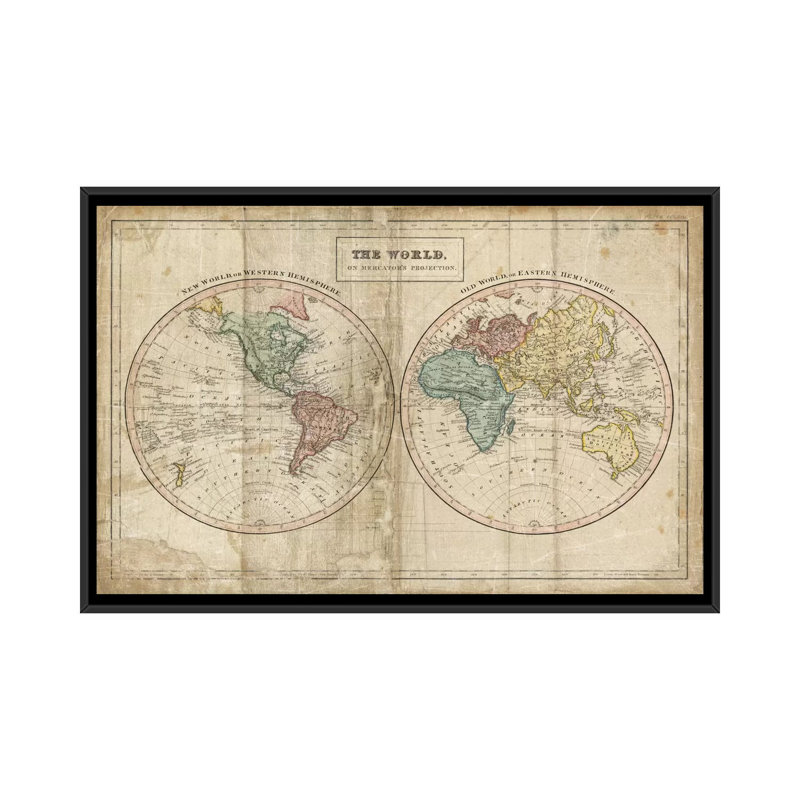 « old world (eastern hemisphere), new world (western hemisphere) », impression sur toile tendue, H 18 po x l 26 po x P 1,5 po