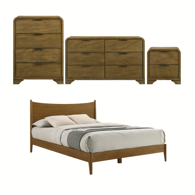 Ensemble de chambre à coucher Springfield, Brun, 3 pièces: lit, 2 tables de chevet