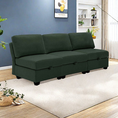 Canapé rembourré contemporain en tissu avec sièges et repose-pieds, canapé 2 places à dossier réglable, vert
