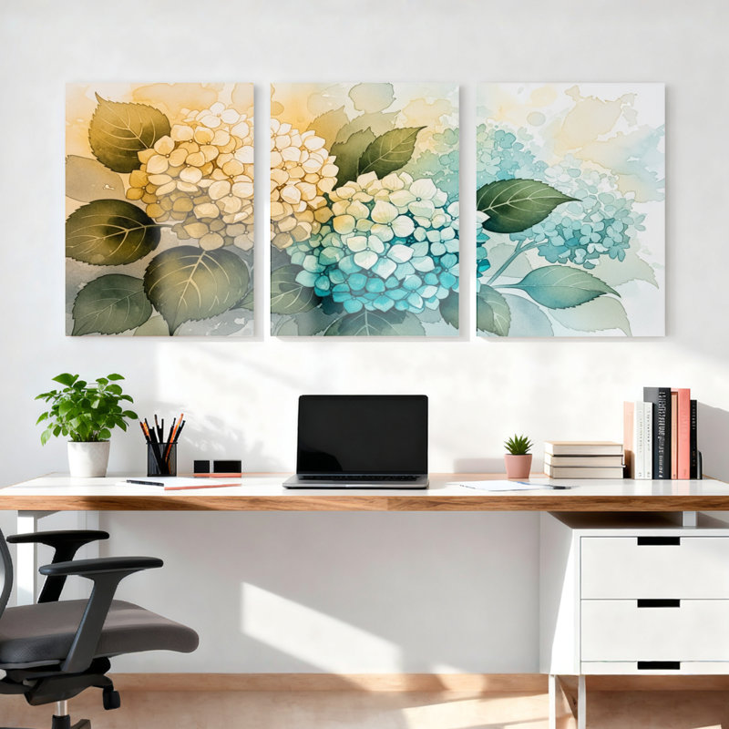 Tableau mural sur toile à motif floral d'hortensia (paquet de 3), H 18 po x l 36 po