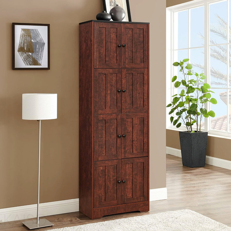 Storage Cabinet, Storage Cabinet 8 Door, Tall With Doors And 4 Shelves, Wall, Brown