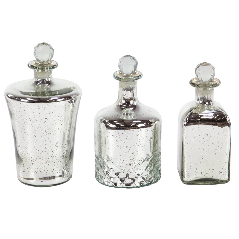 Silver Glass Living Room Decorative Jars, Set of 3 9", 10", 11"H