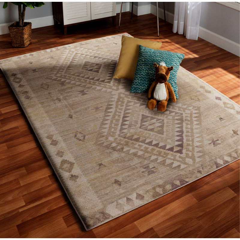 Maril Calhoun Washable Sand And Brown Area Rug, Rectangle 5' x 7'