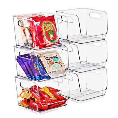 Les bacs de rangement empilables Sorbus s'ouvrent à l'avant, les bacs de rangement empilables transparents, les bacs de rangement pour le rangement et l'organisation, les bacs de rangement empilables en acrylique pour la cuisine, les bacs de rangement de garde-manger transparents (petit carré), paquet de 6