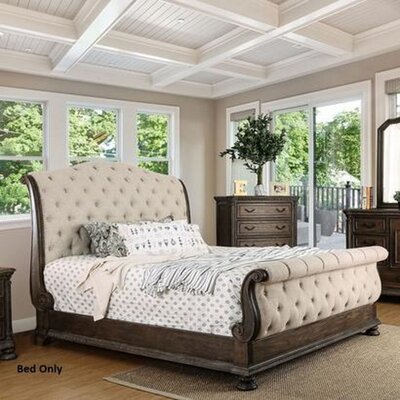 Vincenzo King Solid Wood and Upholstered Tufted Sleigh Bed -  Astoria Grand, 50619A28DCEF409C8D0859F2D7DBEBE4