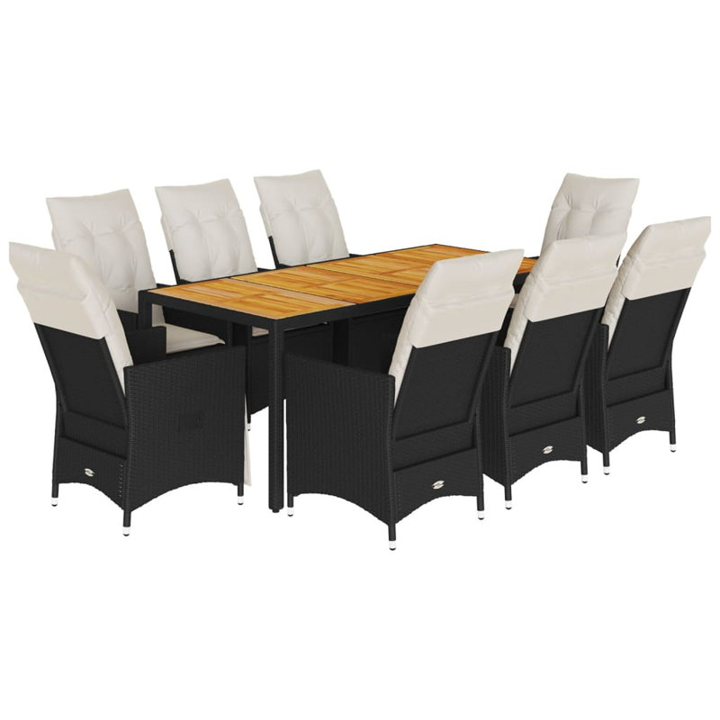 Garden Dining Set Black, Cream White, 8