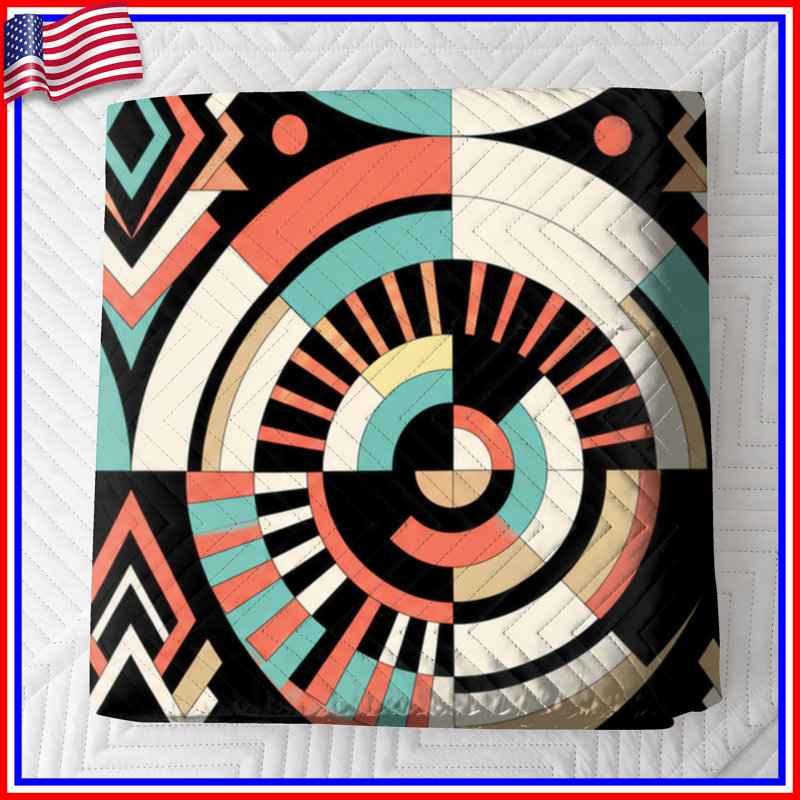 Retro Geometric Circles Quilted Bedspread All Sizes, Full / Double