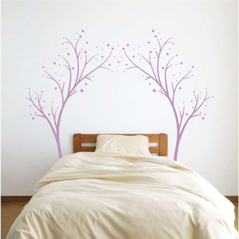 Décalcomanie murale arbres étoiles, H 60 po x l 74 po x P 0,01 po, Lilas