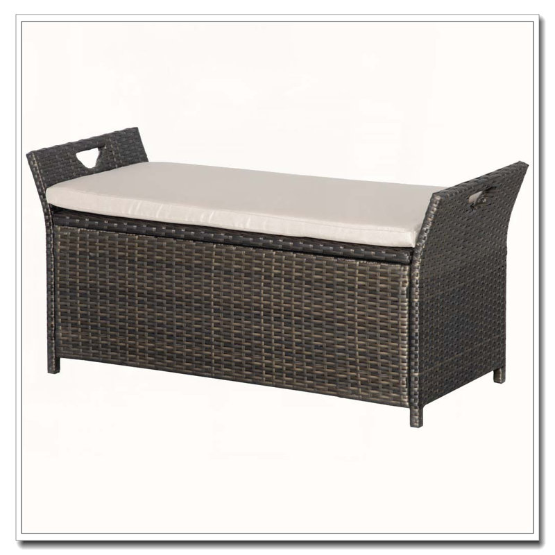 Banc de rangement pour l'extérieur en osier, Blanc