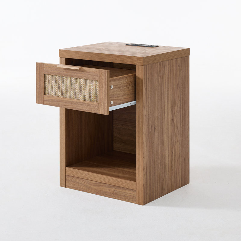 Dearbhaile 25" H 1-Drawer Manufactured Wood Nightstand with Built-In Outlets (Set of 2), Natural Oak