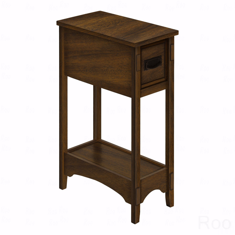 Table d'appoint, table de bout, table d'appoint, table de chevet (table de chevet), 2 niveaux, étroit, tiroir de rangement, placage, transitionnel