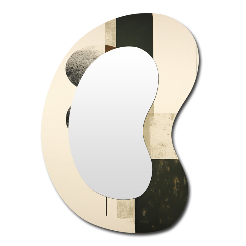 Ferghus Retro Green Moon Phases - Shapes Asymmetrical Decorative Wall Mirror, Modern Irregular Shape Mirror, Printed Metal Art