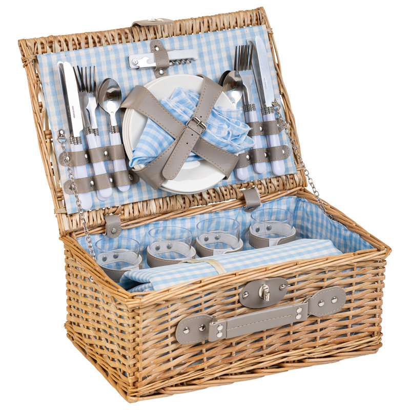 BROWN PICNIC BASKET 4 SERVES, Beige/Grey