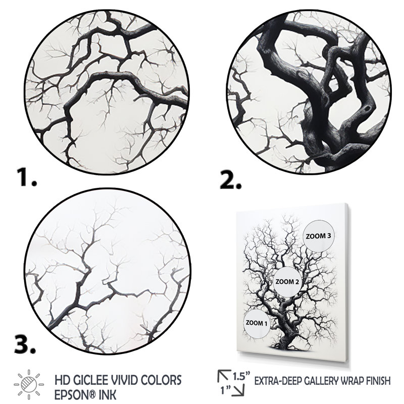 Arbre gris monochromatique Serenade I - reproduction sur toile, Cadre photo noir, H 20 po x l 12 po x P 1 po