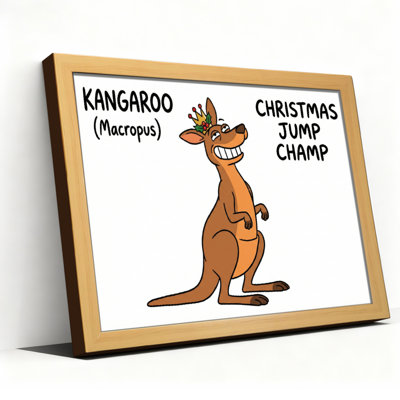 Kangaroo Christmas Jump Champ Cartoon Animal Print Canvas Wrapped Wall Art Oil Painting Print Set Of 1