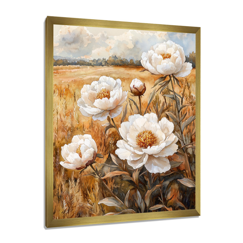 Bowerton - impressions murales florales, H 44 po x l 34 po, Reproduction encadrée d'une seule photo, Doré
