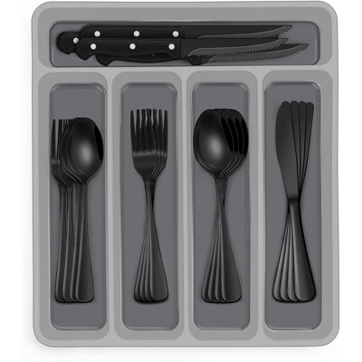 Ensemble 48 pièces d'argenterie noire avec boîte de rangement 48 pièces