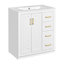 Solid Wood Frame 30'' Bathroom Vanity With Ceramic Sink, Soft - Closing Hinges, Boards, 3 Drawers, Ample Storage, Exquisite Metal Handle, Retro Appearance Frame, , Unique Groove Pattern, Smooth