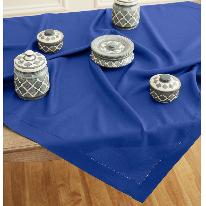 100% Pure Linen Hemstitch Tablecloth- Classic Hemstitch, Royal Blue, 144" x 60"