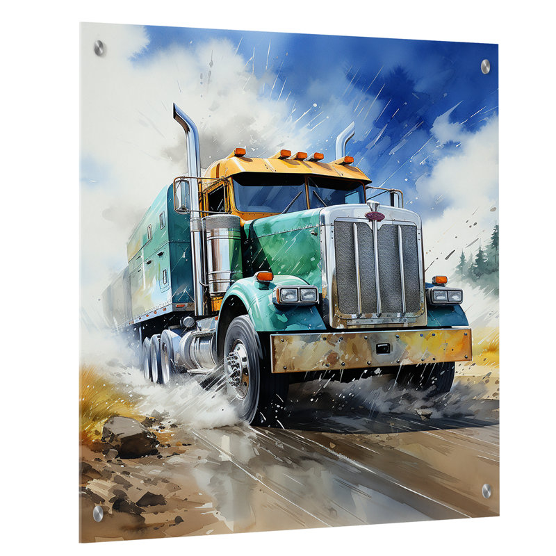 Camion lourd semi-robuste I - Camion, art mural en acrylique pour le salon, H 40 po x l 30 po