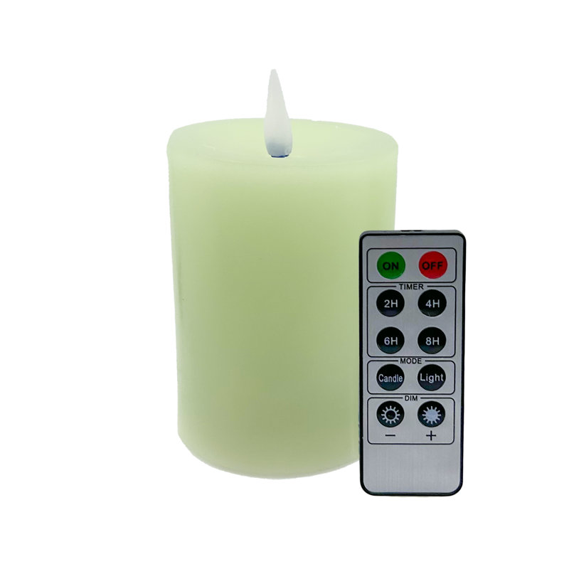 Pilier de cire avec télécommande, Crème, 4 po x 3 po sans flamme