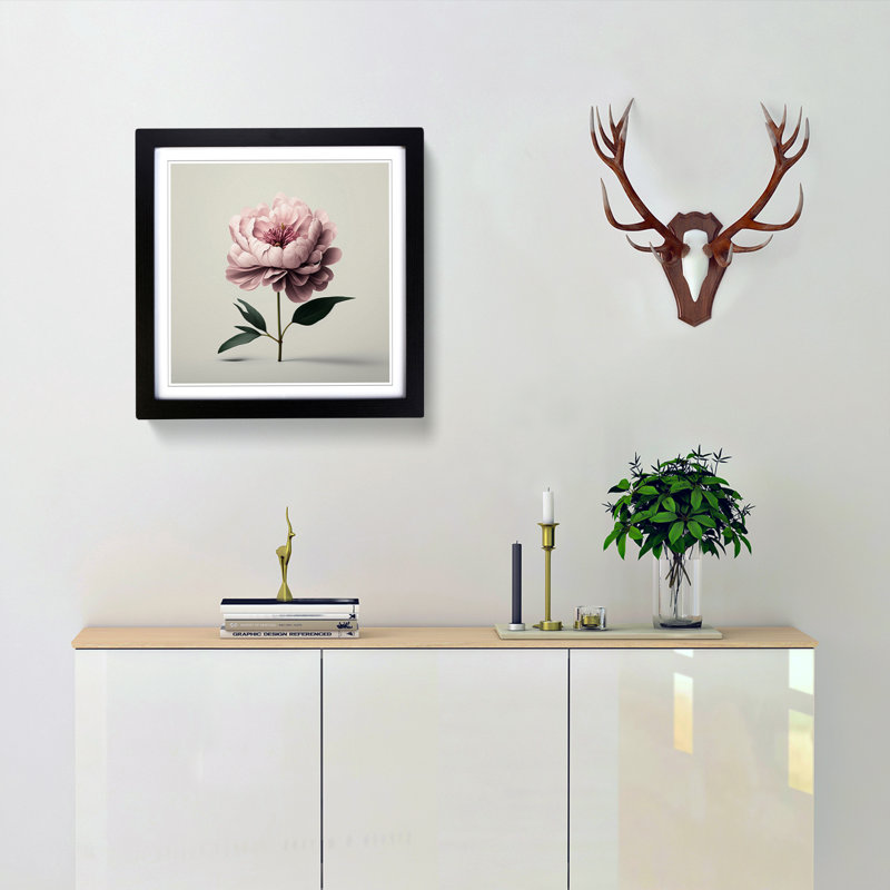 Peony Flower Minimalism - Framed Print, Black