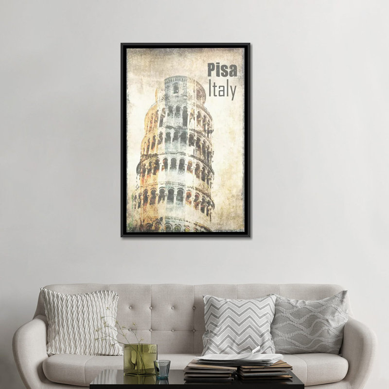 Tour de Pise, impression sur toile tendue, H 48 po x l 32 po x P 1,5 po, Toile avec cadre noir, Pas de tapis