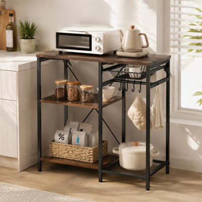 Heavy-Duty Metal X-Frame Baking Storage Rack – 35.4-Inch Wide Multi-Tier Shelf Unit with 5 Hooks for Kitchen Storage