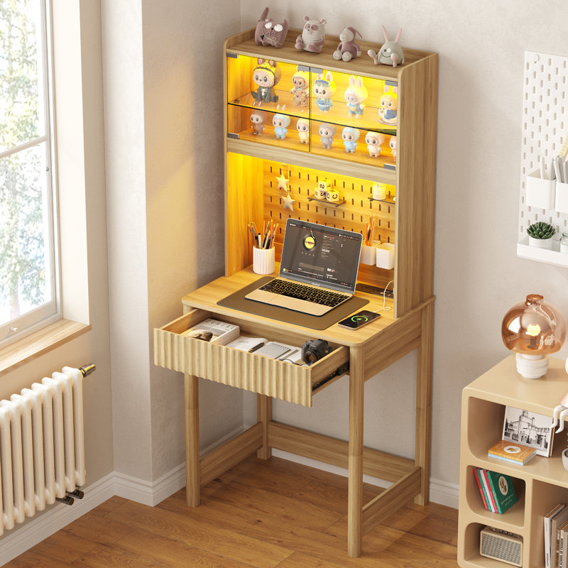 Computer Desk with Power Outlet, Oak