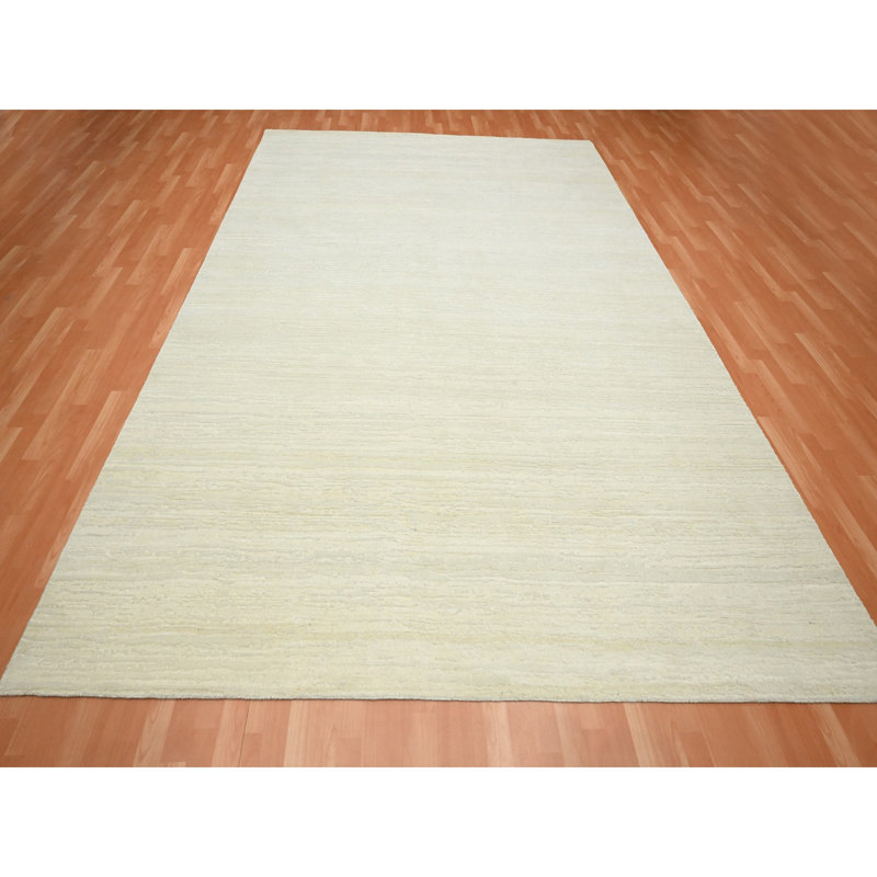 Tapis en laine noué à la main 9 pi x 11 pi 10 po blanc uni texturé A58384EECB4241A88A884B91202C814F