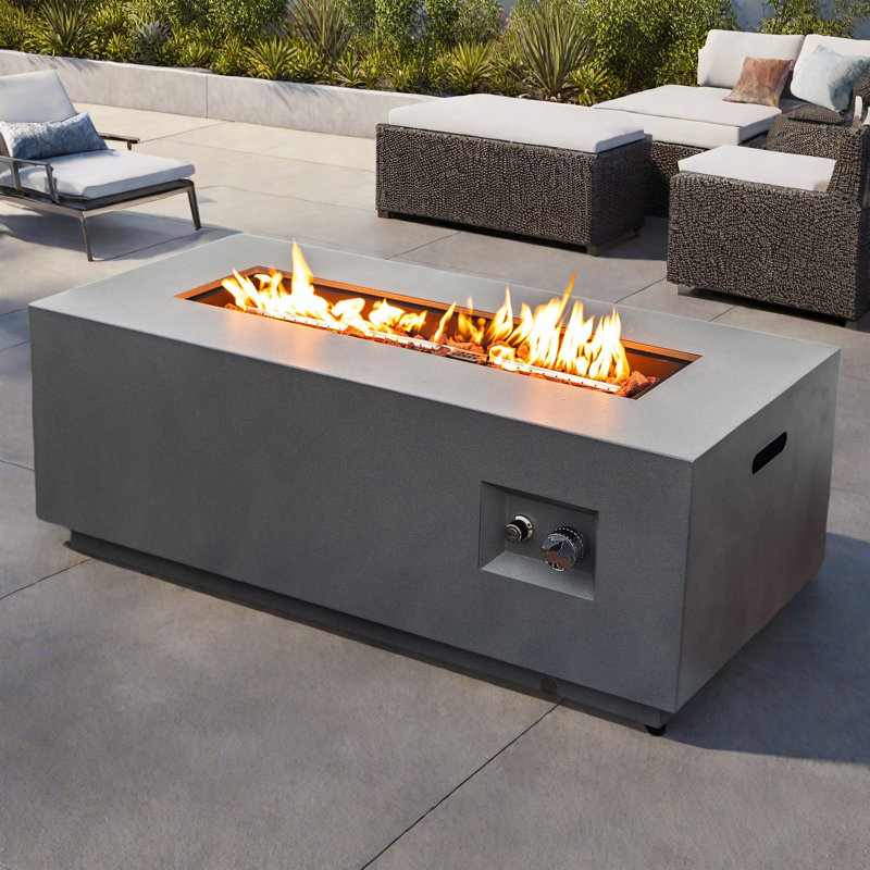 42" Outdoor Propane Gas Fire Pit Table Rectangular Steel Fire Pit With Glass Wind Guard