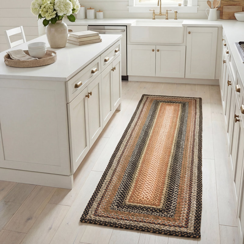 Tapis d'intérieur / extérieur géométrique tissé à la main Georgina, Tapis de couloir 2 pi 3 po x 8 pi, Brown/Green