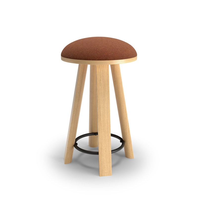 BuzziMilk Upholstered Counter Stool with Solid Wood Frame, Ash Light Brown, Autumn