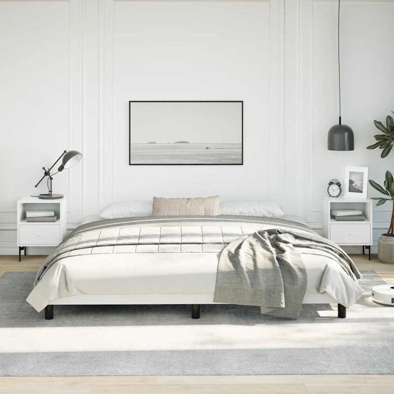 vidaXL Bed, Faux Leather Upholstered Platform Bed, No Mattress, White, King