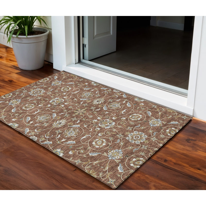 Tapis intérieur / extérieur 3 pi x 5 pi brun ivoire et gris marocain