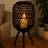Lantern, Glass Insert With Black Bamboo Lattice Tripod Frame, 24 Inch