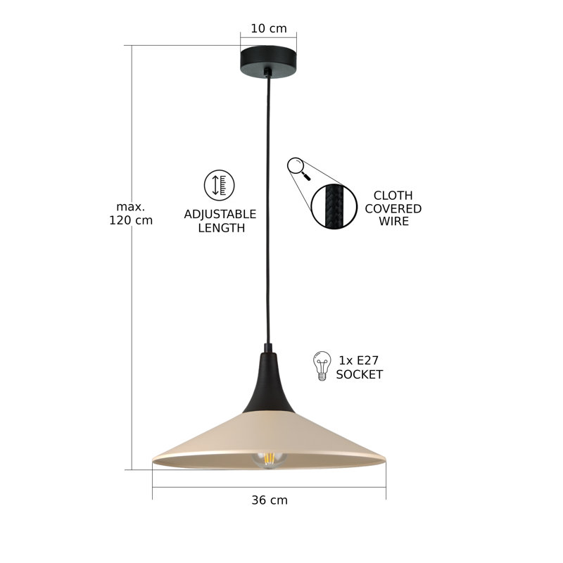 1 - Light Matte Black Dome Pendant, Black/Latte