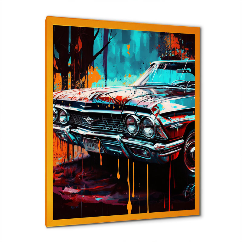 «Blue and Gold Expressions of Classic Cars», art mural rétro sur toile, L 12 po x H 20 po, Encadrement doré