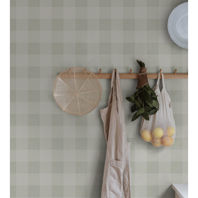 Villa Dalarö II Gingham Wallpaper Roll, Spring Green